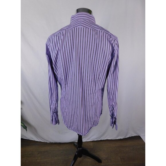 Express Dress Shirt Mens Large Purple Black Striped Fitted Button Front Collared - Picture 4 of 10